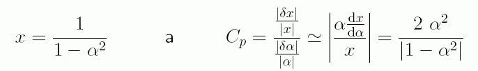 \begin{displaymath}x = \frac{1}{1 - \alpha^2} \ \ \ \ \ \ \ \ {\rm a} \ \ \ \ \ ...
...}{x} \right\vert =
\frac{2\ \alpha^2}{\vert 1 - \alpha^2\vert}
\end{displaymath}