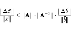 \begin{displaymath}
\frac{\Vert \Delta \vec{x} \Vert}{\Vert \vec{x} \Vert} \le \...
...Vert \cdot \frac{\Vert \Delta\vec{b}\Vert}{\Vert \vec{b}\Vert}
\end{displaymath}