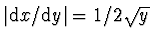 $\vert {\rm d}x /{\rm d} y\vert = 1/2\sqrt{y}$