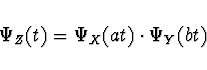 \begin{displaymath}\Psi_Z (t) = \Psi_X (at) \cdot \Psi_Y (bt)\end{displaymath}