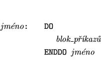 \begin{eqnarray*}
\mbox{{\it jmno}{\tt :}}&&\mbox{\tt DO} \\
&&\mbox{~~~~{\it blok\_pkaz}} \\
&&\mbox{{\tt ENDDO }{\it jmno}}
\end{eqnarray*}